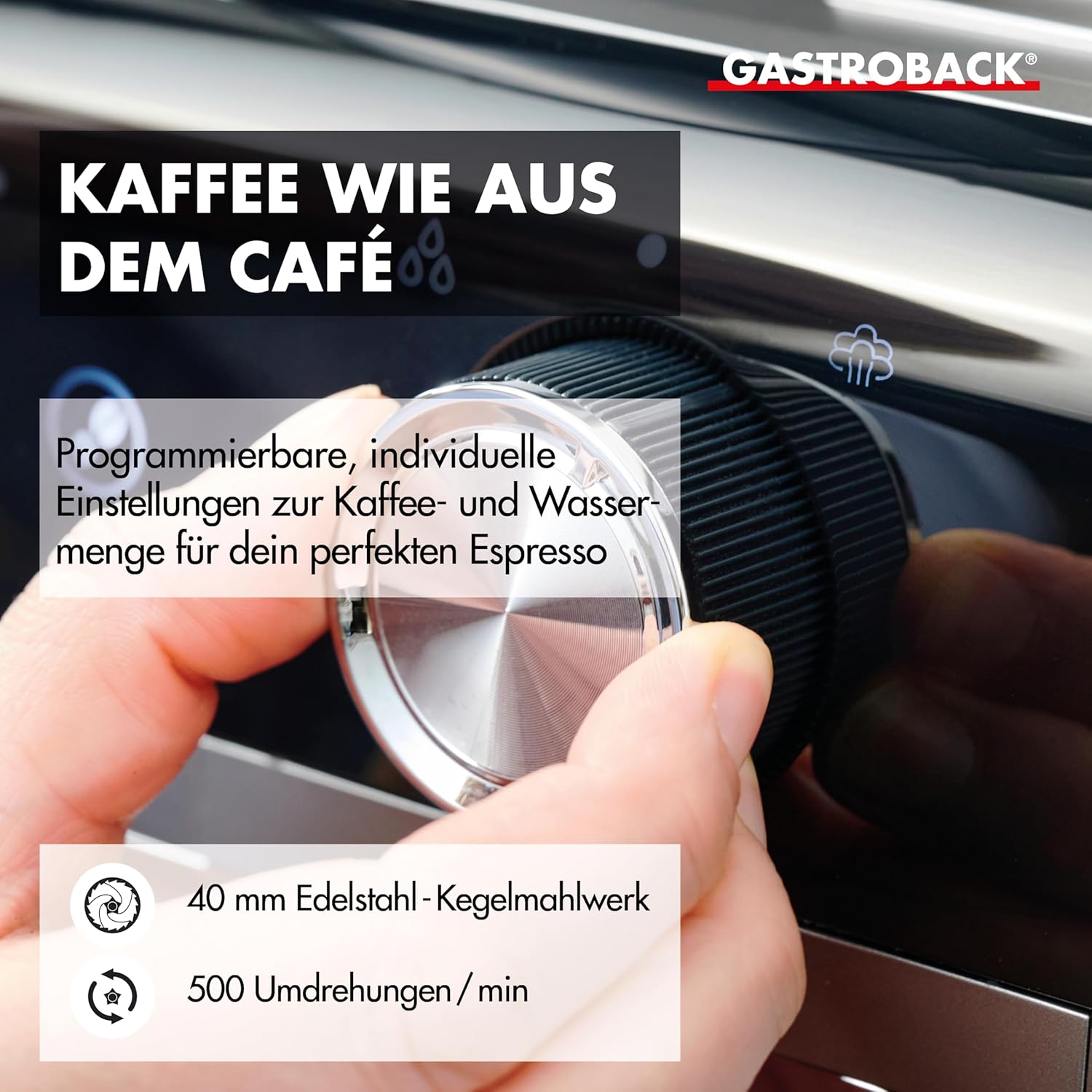 GASTROBACK Espresso Siebträgermaschine mit Mahlwerk inkl. Milchkännchen, Tamper und Edelstahl Siebträger - Barista Kaffeemaschine mit Milchschäumer - Espressomaschine mit 30 Mahlgradeinstellung