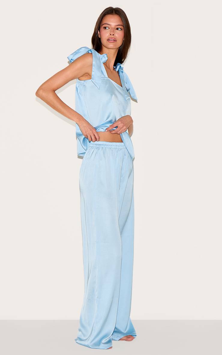 Bleu Layette Ensemble Pyjama Long Caraco En Satin Avec Nœud Ruban