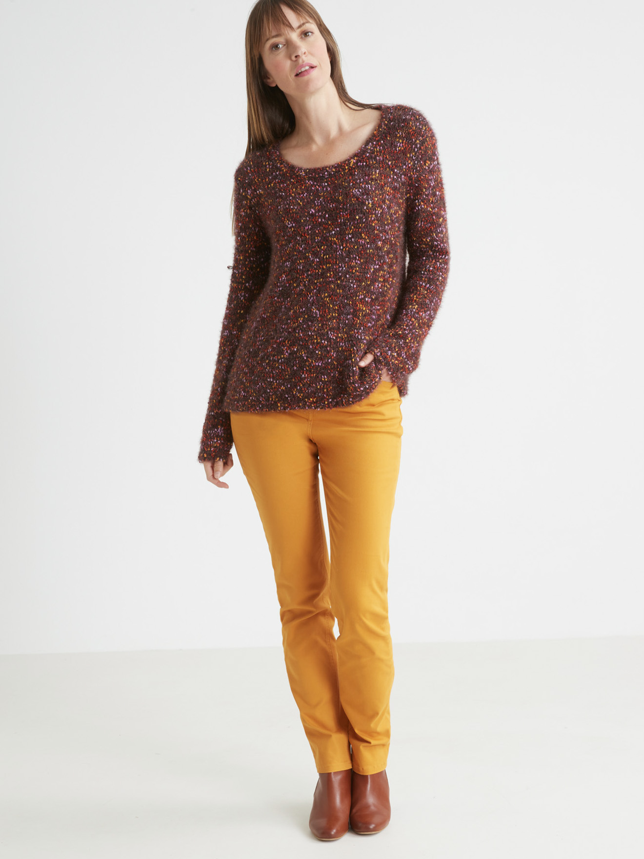Pull effet poilu maille fantaisie