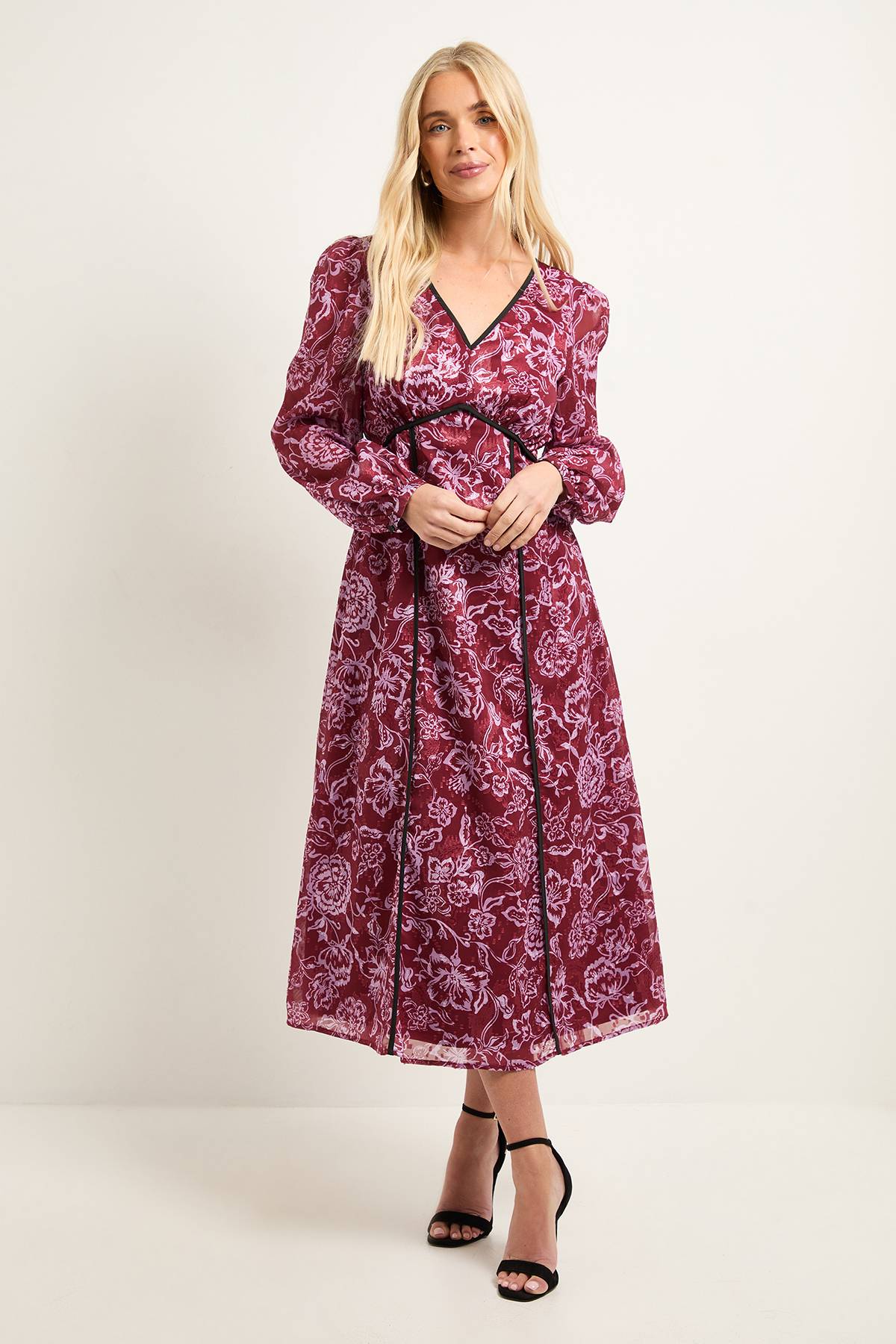 Wallis Robe Midi Petite à Détails de Coutures en Jacquard Floral