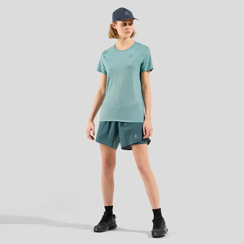 Odlo X-Alp PW 115 Crew Hardloopshirt Korte Mouwen Groen Melange Dames