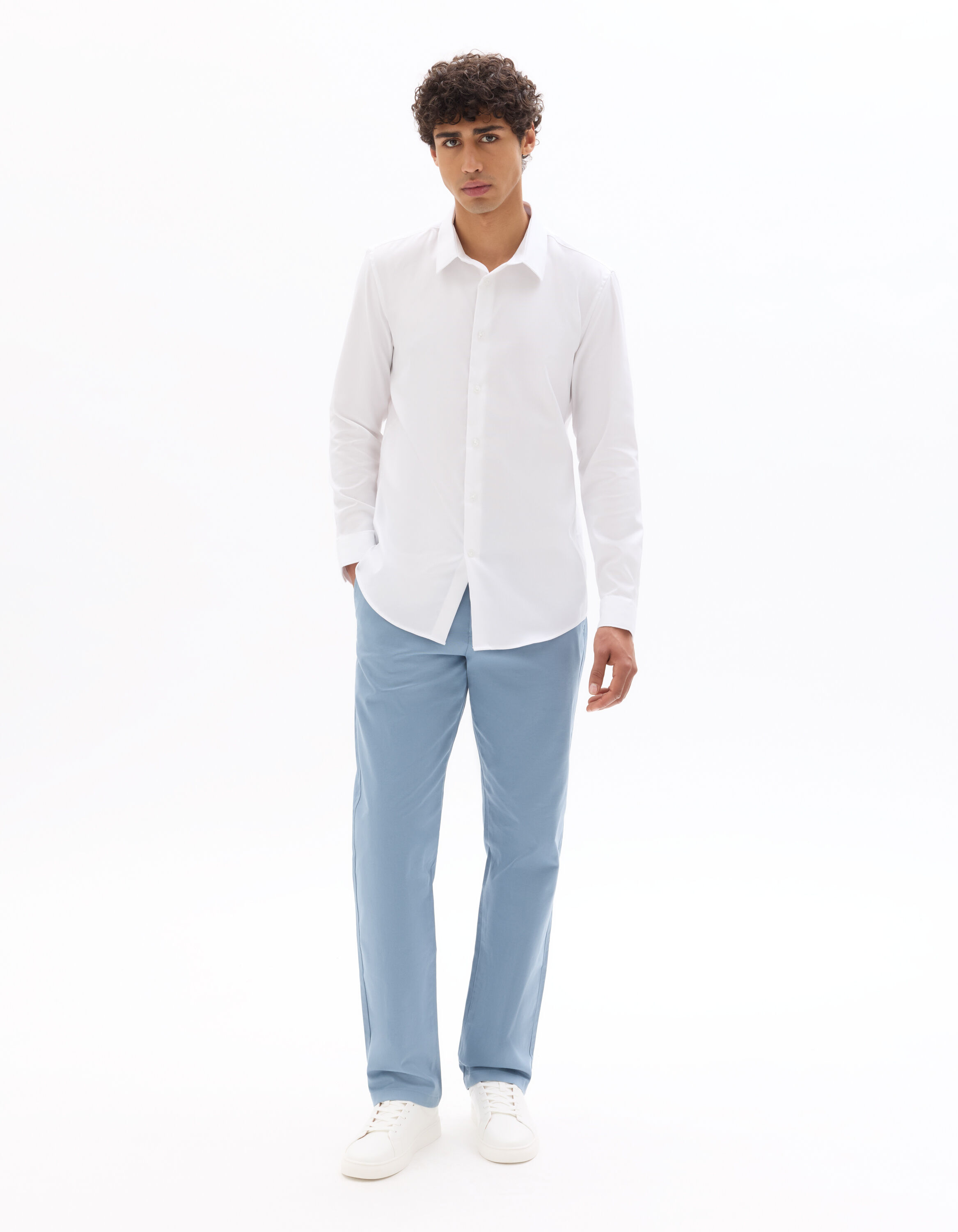 Pantalon chino straight en coton stretch longueur standard - bleu moyen