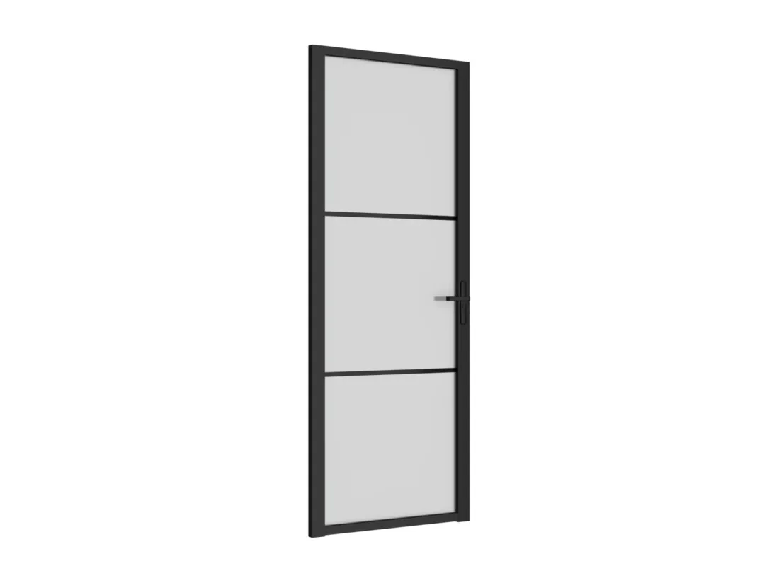 Porte intérieure 76x201,5 cm Noir Verre mat et aluminium