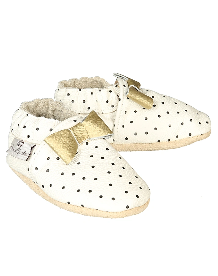 Krabbelschuhe CLASSICZ POLKA DOTS mit Schleife in weiß