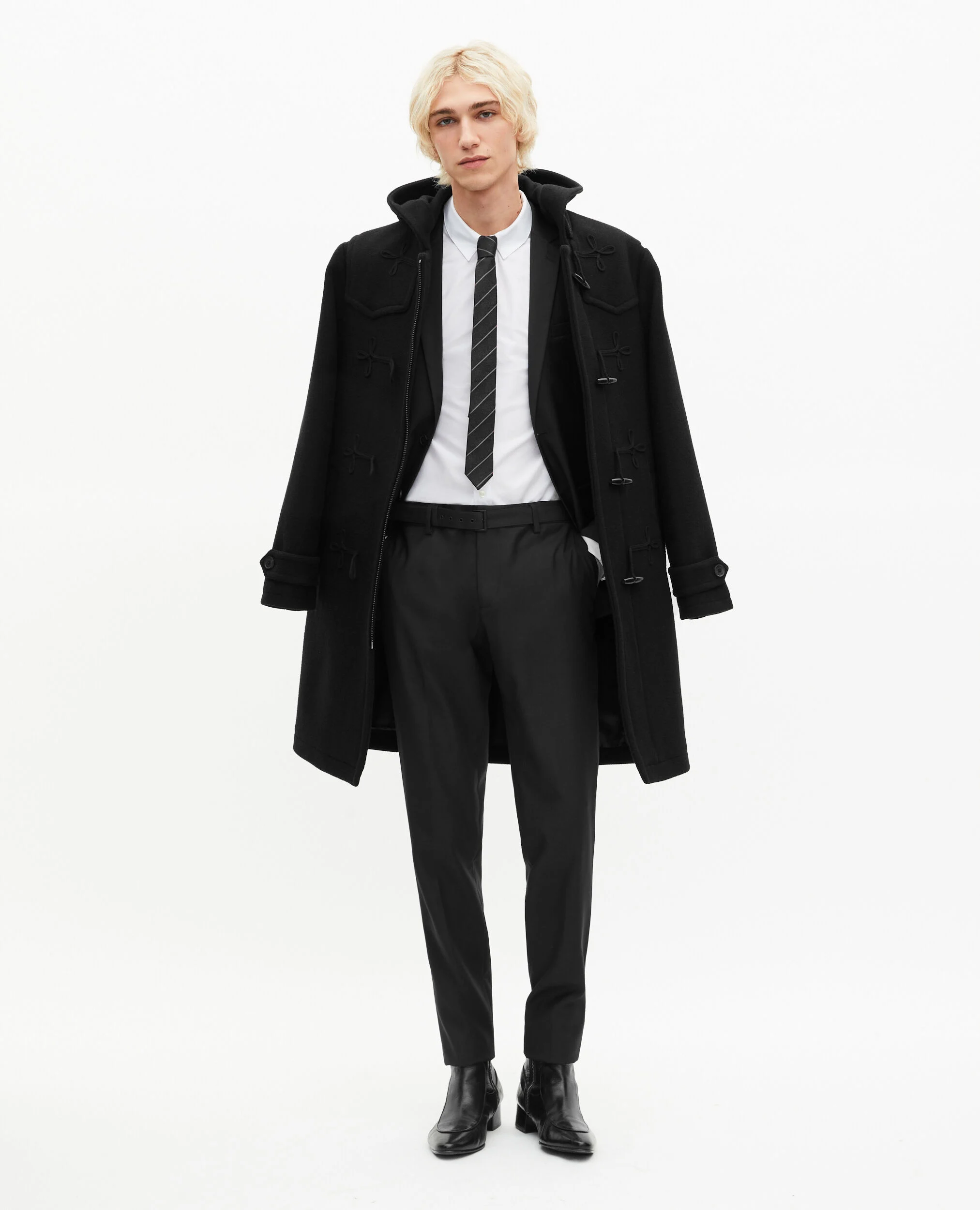 Pantalon de costume en laine à ceinture intégrée noir coupe ajustée
