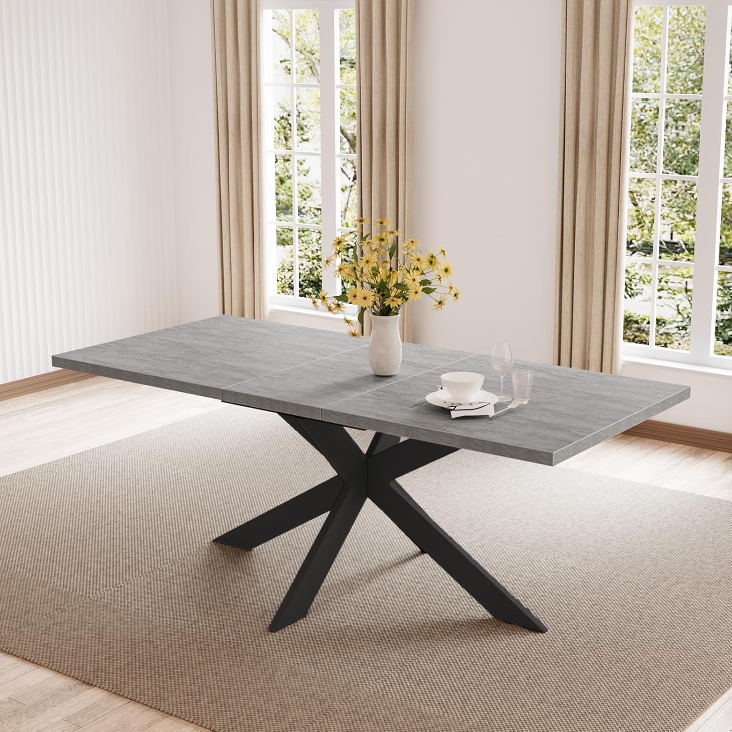 JIEXI Essgruppen Für 4-6 Personen, Esstisch Ausziehbar, Moderner Grauer MDF-Holztisch, Geeignet Für Wohnzimmer, Küche UP1877730