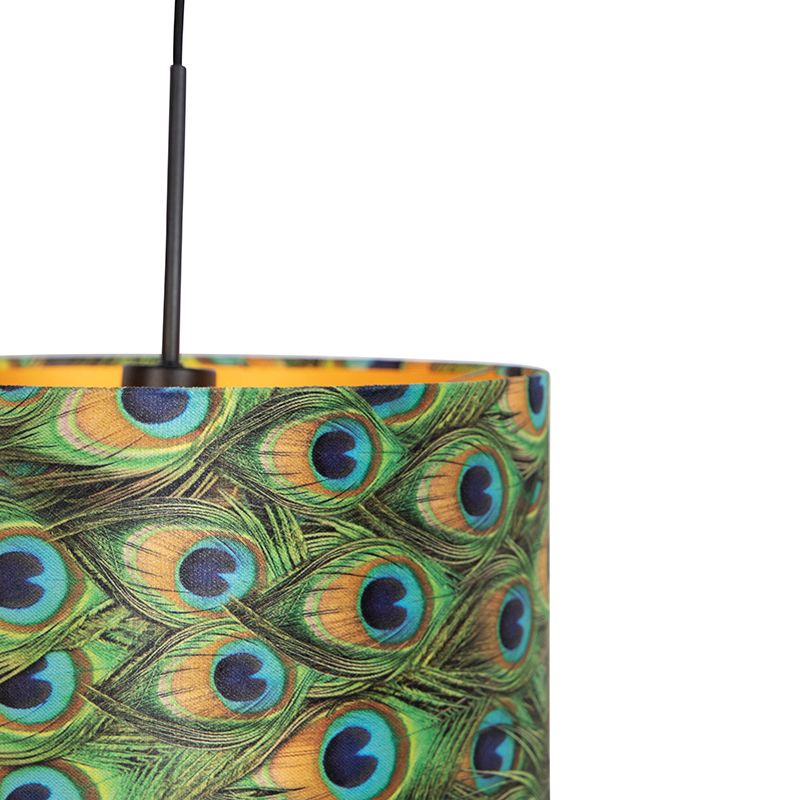 Hanglamp met velours kap pauw met goud 35 cm - Combi