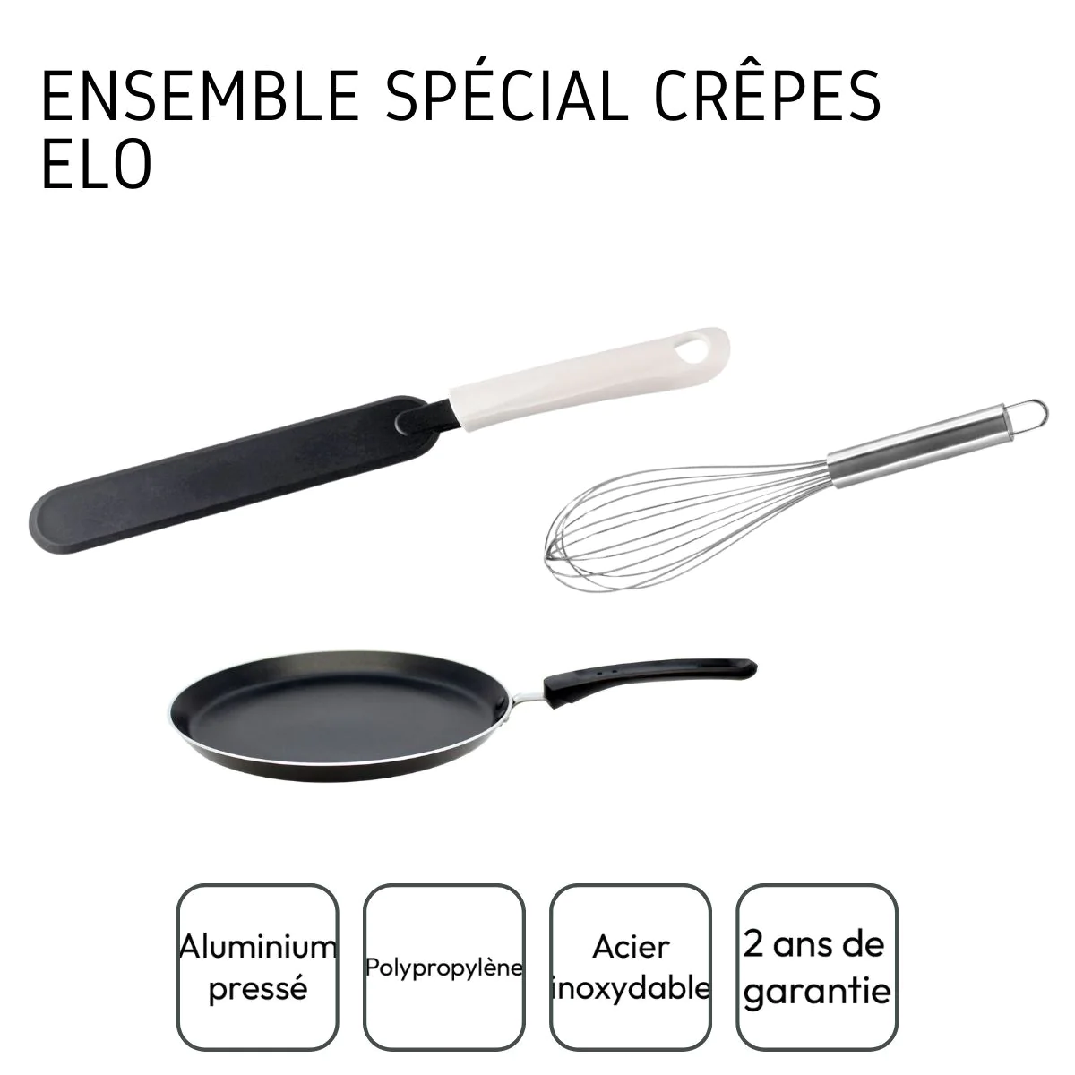 Ensemble spécial crêpes avec poêle, fouet et crêpière Bratprofi Elo
