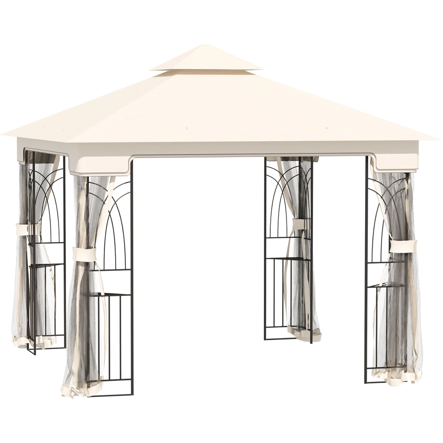 Outsunny Gartenpavillon mit Doppeldach cremeweiß