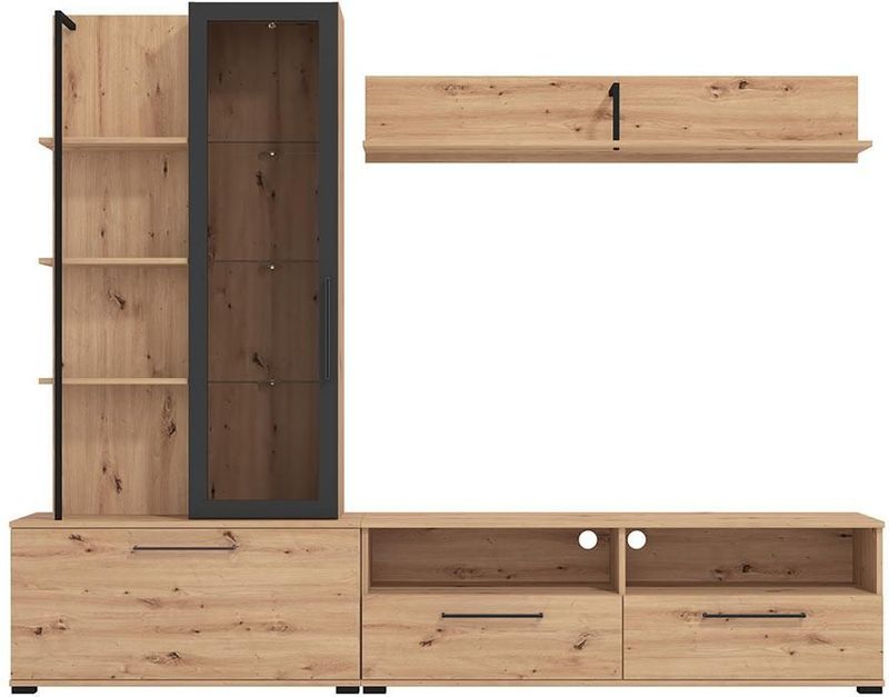 Tv-meubel DUBLIN - Eiken en Zwart - Met Opbergruimte - 229.5 cm - 3 Deuren