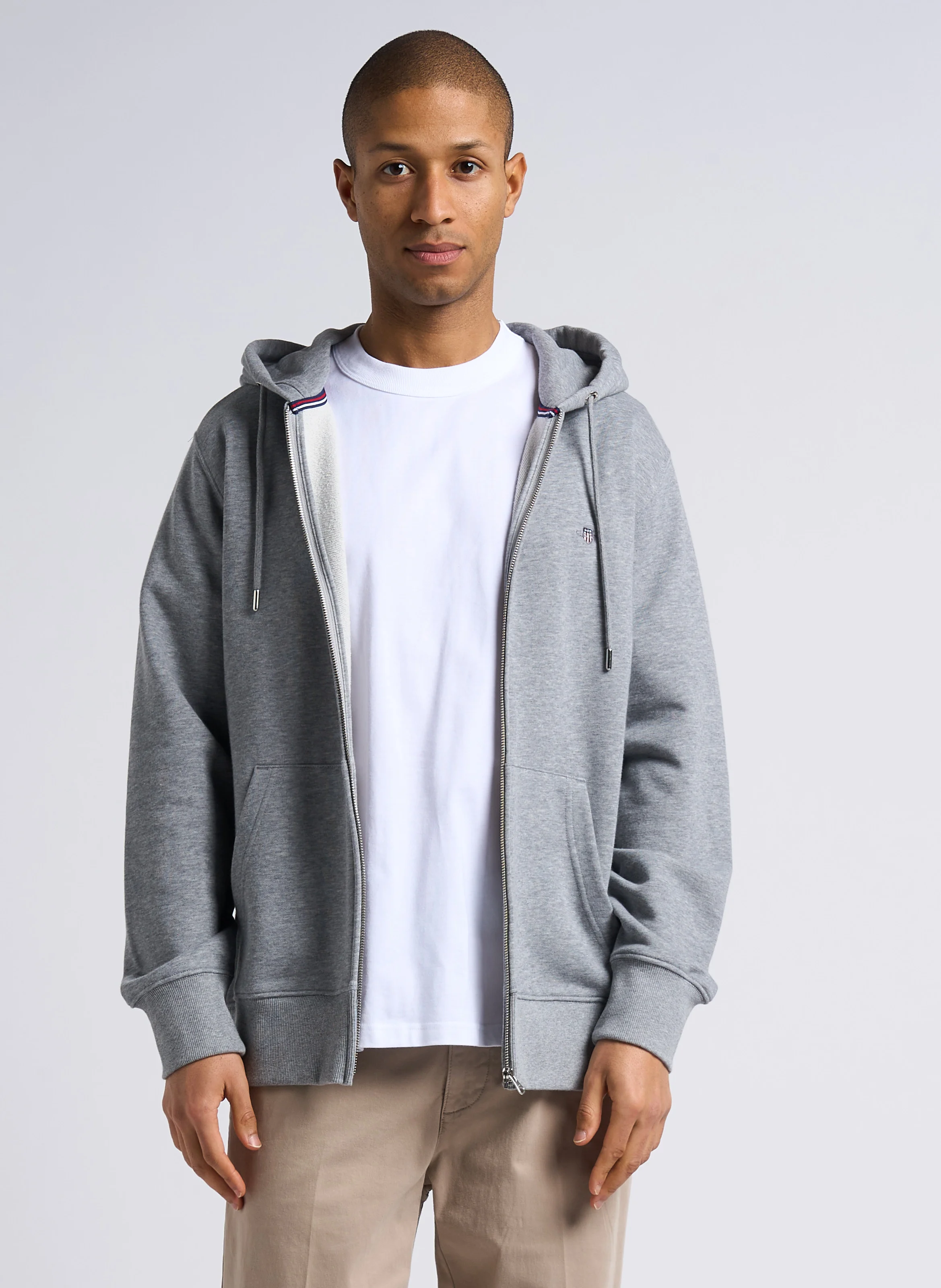 Sweat droit zippé à capuche en coton mélangé | Gris