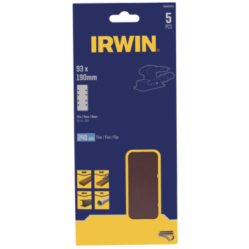 Irwin schuurvel 190 x 93 mm K240 zelfhechtend, met perforatie voor Bosch, Skil, Gamma, Makita, Metabo, 5 stuks.