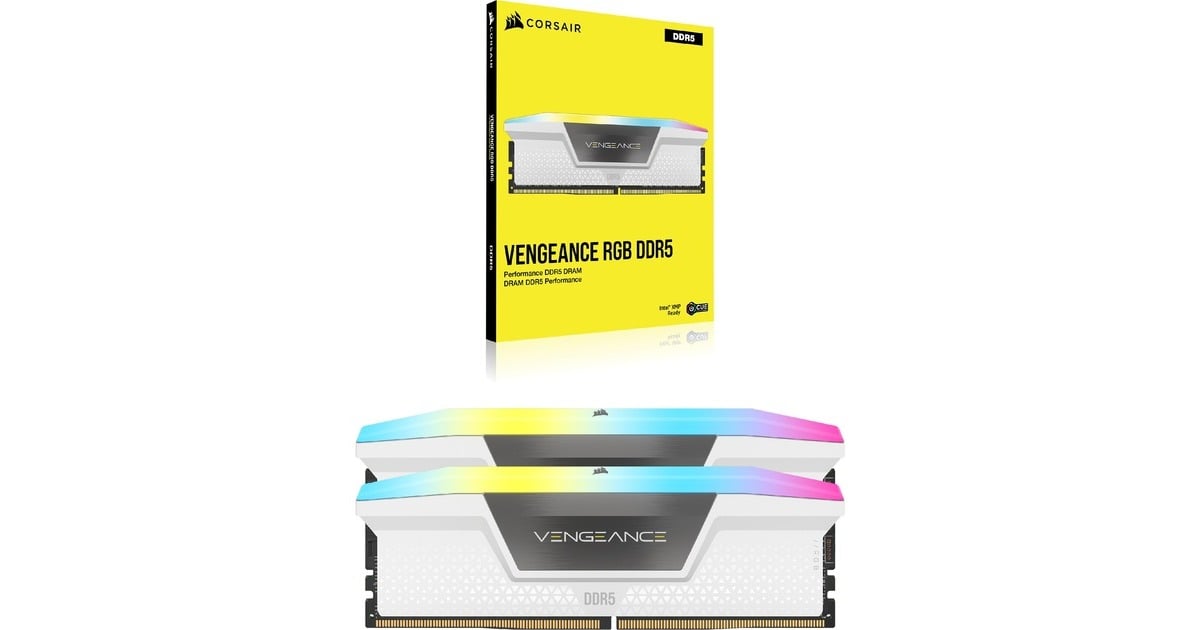 Corsair64 GB DDR5-6000 Kit werkgeheugen  (Wit, CMH64GX5M2B6000C30W, Vengeance RGB, XMP 3.0)
