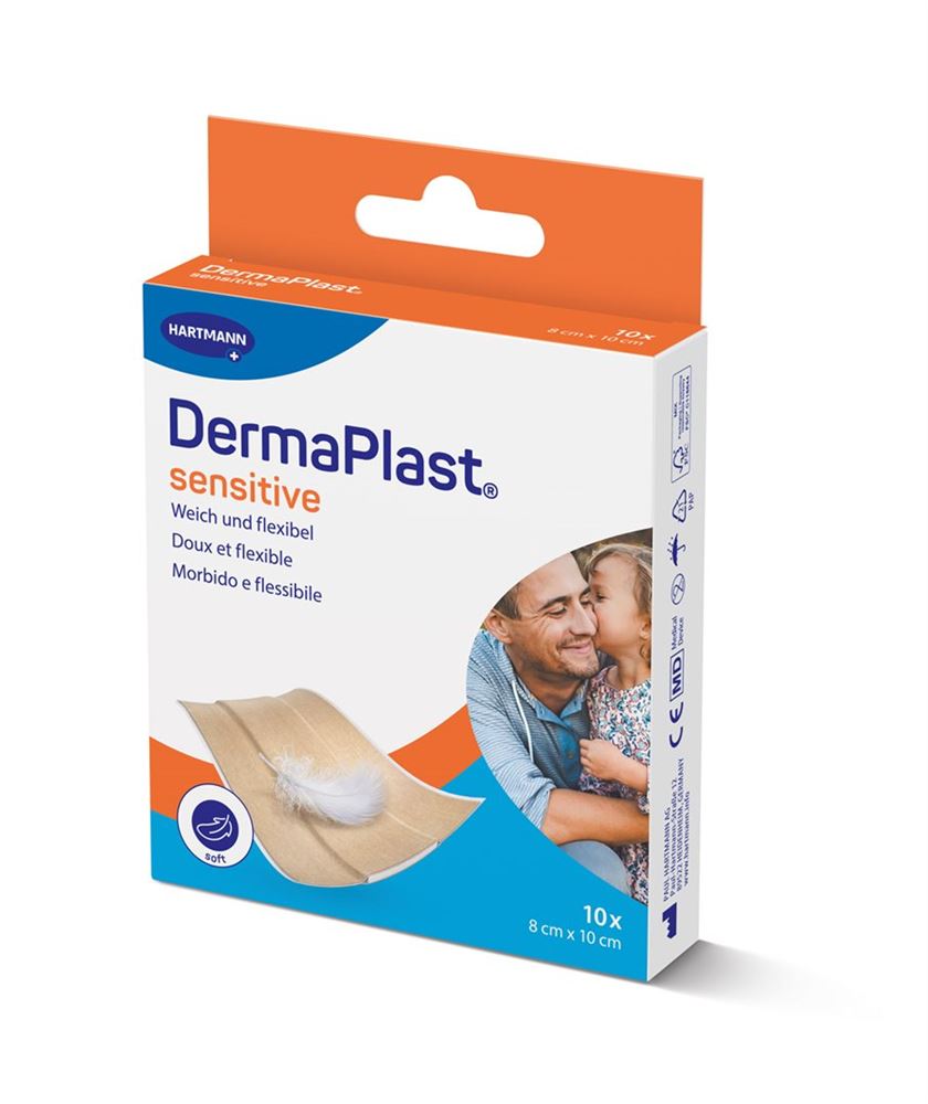 DERMAPLAST Sensitive Schnellverband<br>10 Stück, 8x10cm, beige