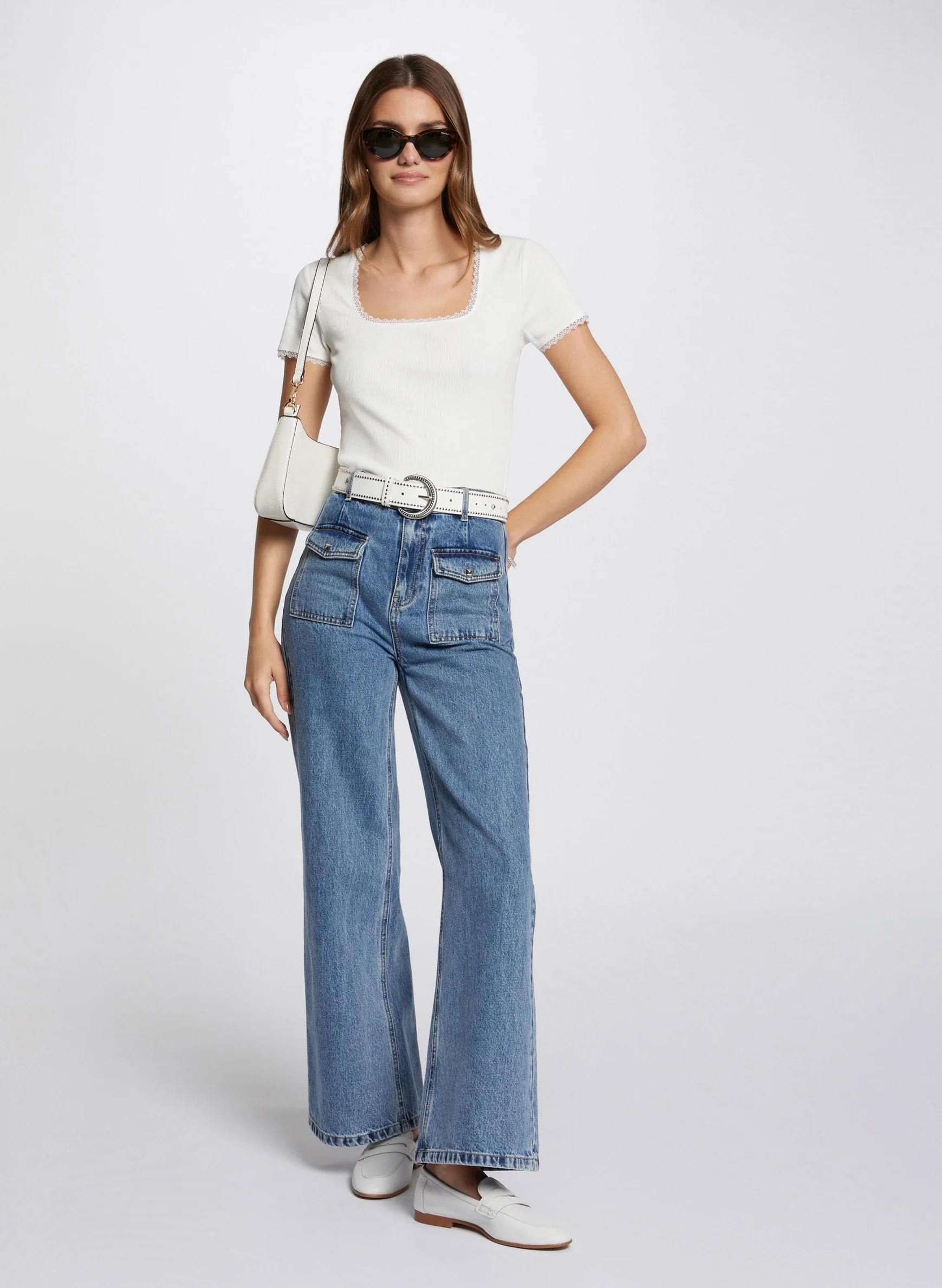 DLUBI - Tee-shirt dentelle en coton mélangé | Blanc