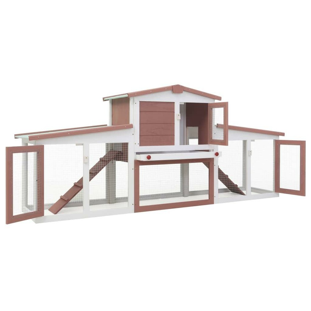 Clapier cage large d'extérieur 204 x 45 x 85 cm bois marron et blanc