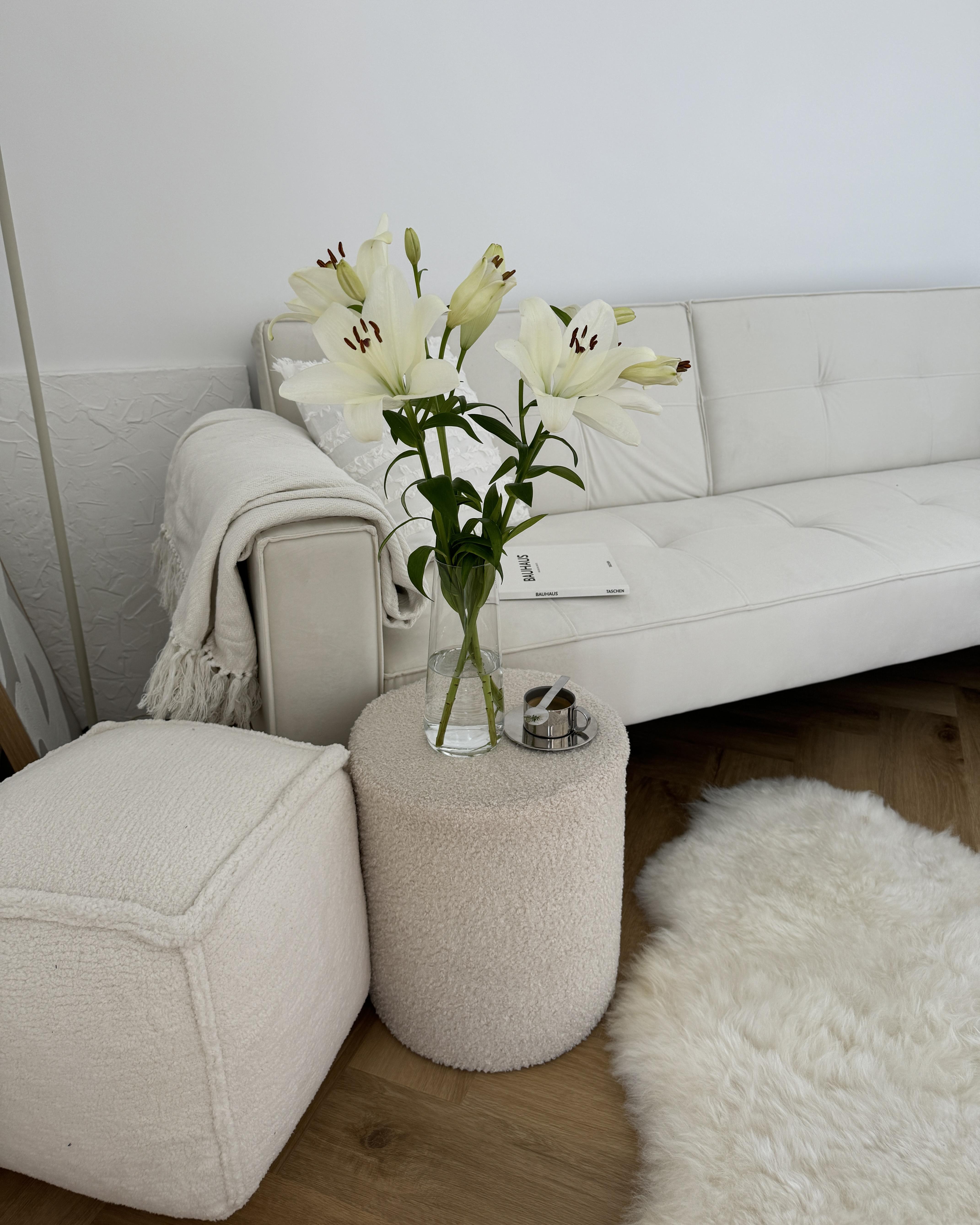 Poef ALIPUR Bouclé Lichtbeige