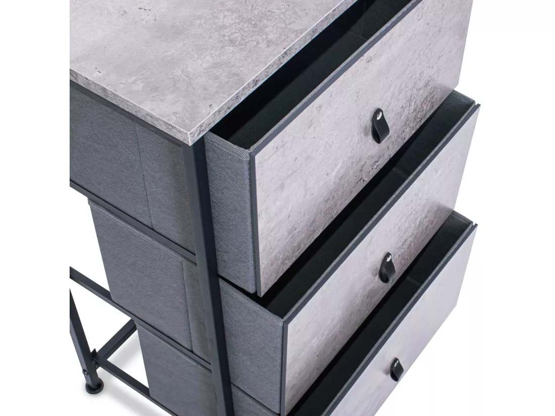 Fedra - Commode 3 tiroirs en tissu, façade et étagère supérieure en bois mélaminé stratifié