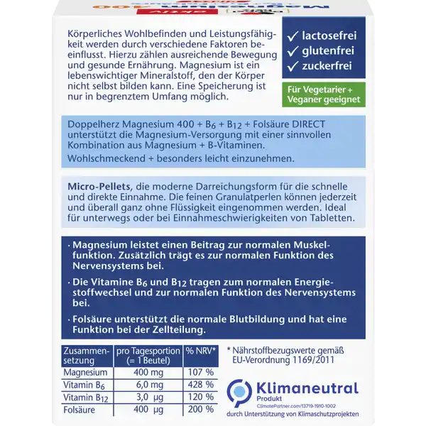aktiv Magnesium 400 Direct + B6 + B12 + Folsäure