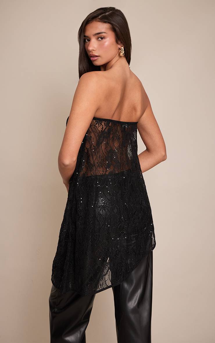 Noir Bandeau Asymétrique En Dentelle À Sequins