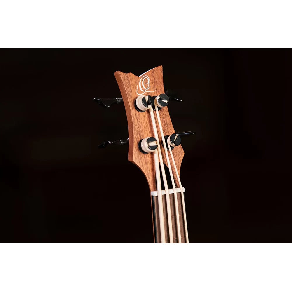 Ortega LIZZY-BSFL-GB Lizard Series Short Scale Uke Bass Natural fretloze E/A bas ukelele met gigbag