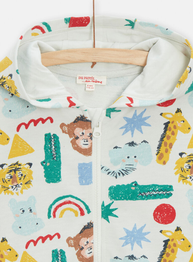 Gilet écru zippé imprimé animalier pour garçon