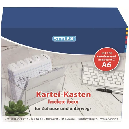 Stylex Karteikasten mit 100 Karten, DIN A6, transparent