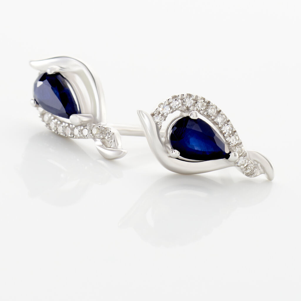 Boucles D'oreilles Puces Angelika Or Blanc Saphir Et Diamant