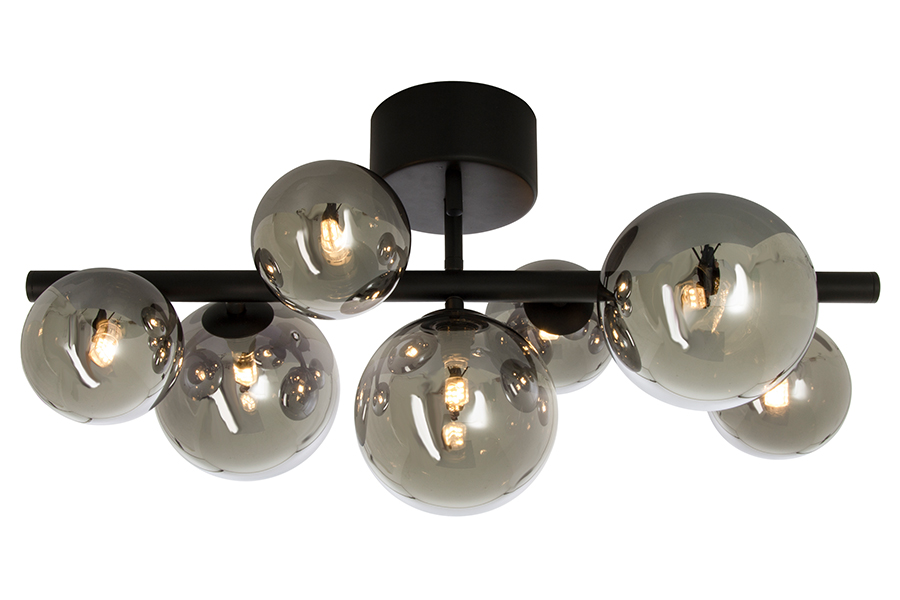 Molekyl taklampe Sort metall med sotet glass.