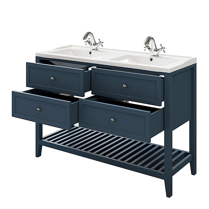Meuble sous vasque à poser 4 tiroirs GoodHome Perma bleu 120 cm + plan double vasque Lana
