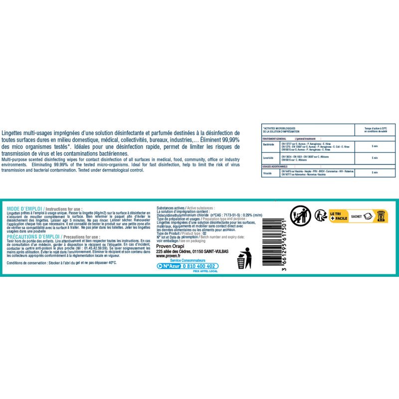 Lingettes désinfectantes multi-usages Wyritol Professional Desinfection - Paquet de 50
