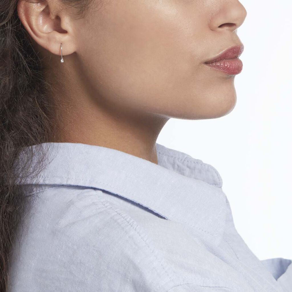 Boucles D'oreilles Pendantes Victoria Or Blanc Diamant