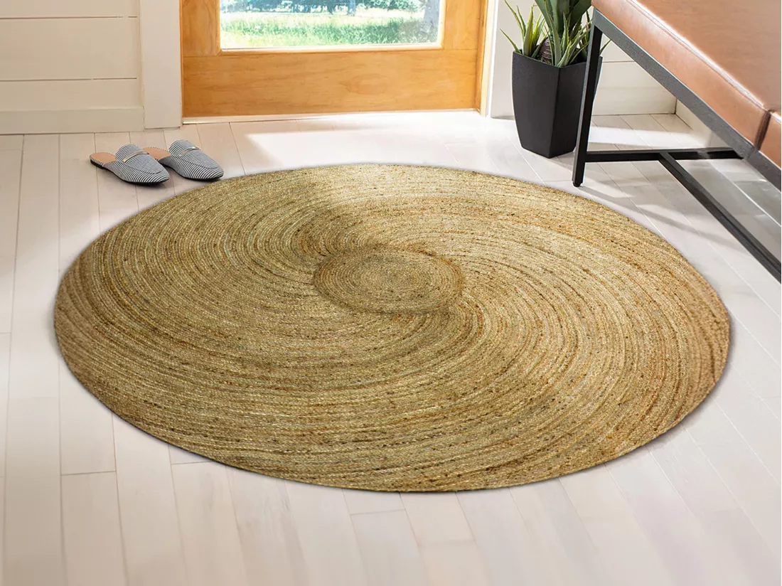 Tapis rond 100% jute - Tressage spirale - D. 200 cm - Naturel - KESIA