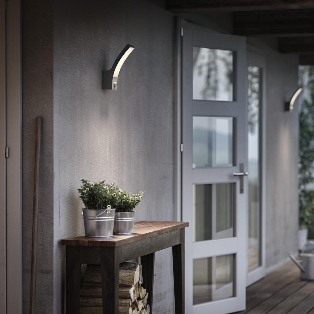 LED wandlamp Splay in antraciet 12W 1200lm IP44 met bewegingsmelder