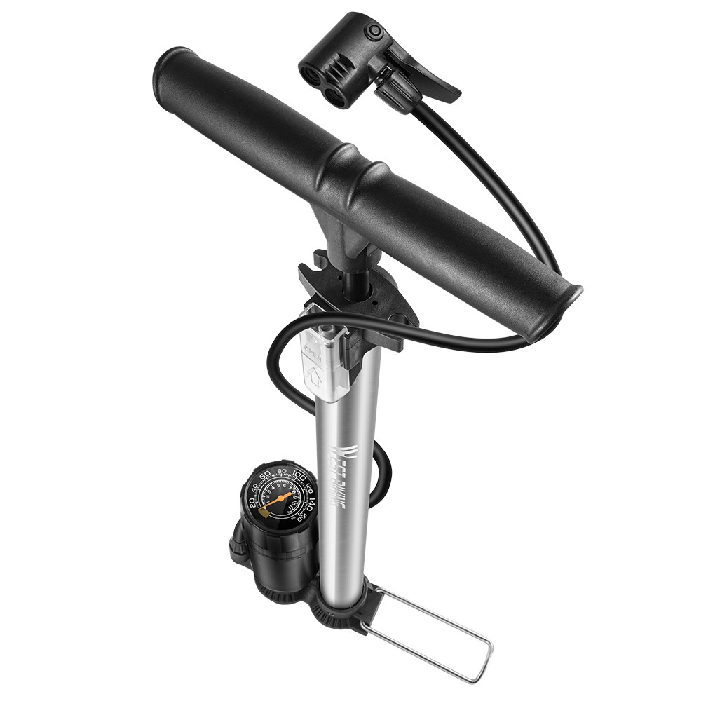(160PSI) Fahrrad Luftpumpe Velo Motorrad Standpumpe inkl. Barometer und französischem Ventil - Silber