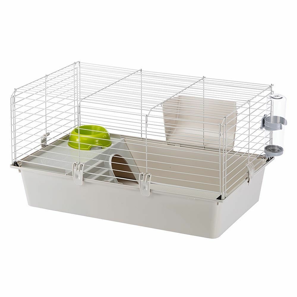 Cage spacieuse pour cochons d'inde cavie 80, système de fermeture sécurité, accessoires inclus, en métal vernis gris et plastique