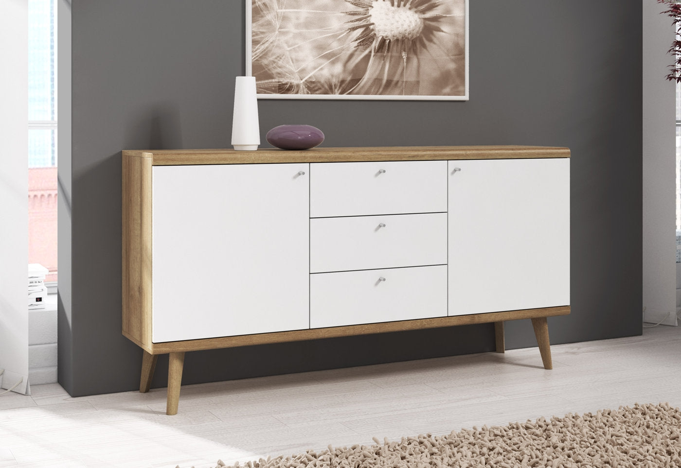 Primavera - Dressoir - Wit/licht eiken - 160x40x83 cm