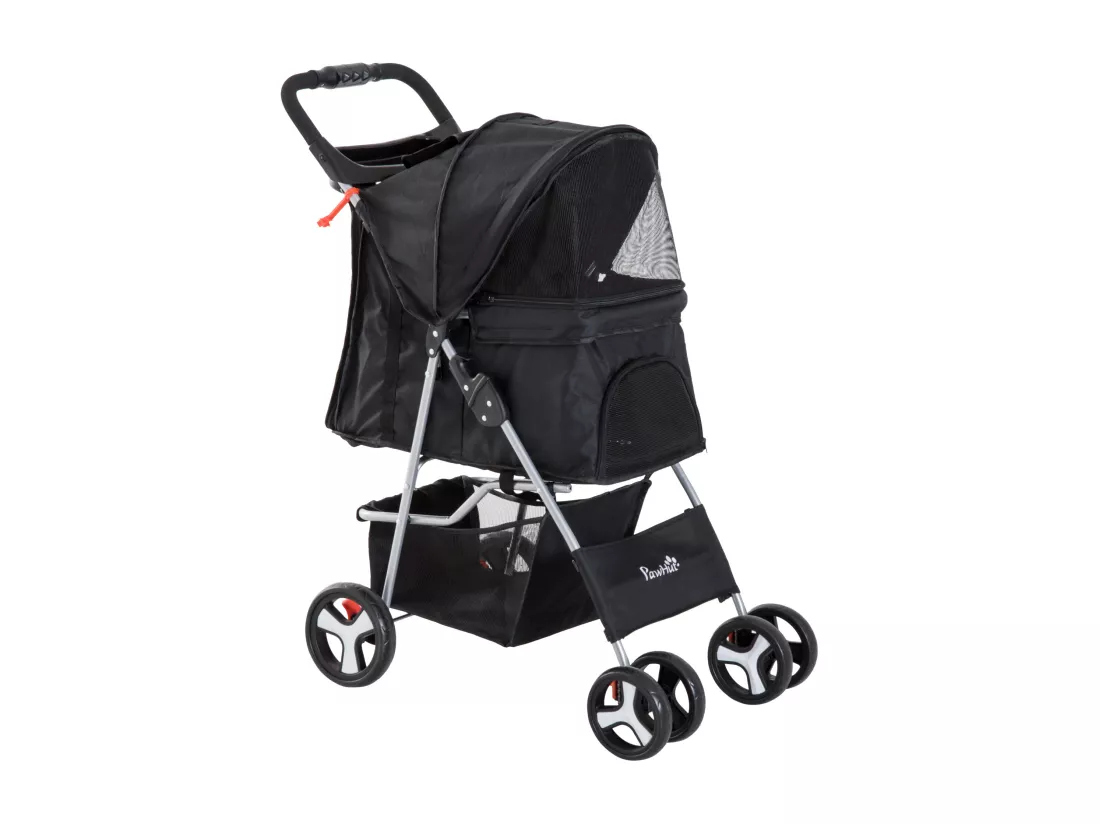 Poussette buggy pour chiens 75L x 46l x 94H cm pliable imperméable tissu 600D Oxford 4 roues noir