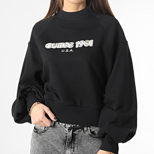 Sweat Col Cheminée Crop Femme W3RQ06-KBK30 Noir Argent