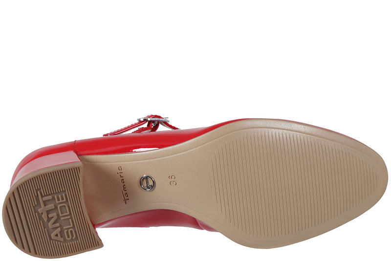 TAMARIS PUMPS I RØDT SYNTET MED LAK LOOK
