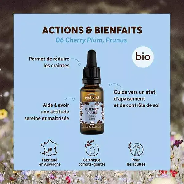 Florais de Bach Biofloral 06 Cereja, Ameixa, Prunus, Conta-gotas, Orgânico, Demeter, 20 ml