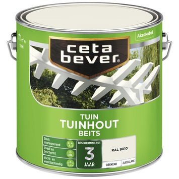 CetaBever Tuinhoutbeits zijdeglans dekkend RAL 9010 gebroken wit 2,5 liter