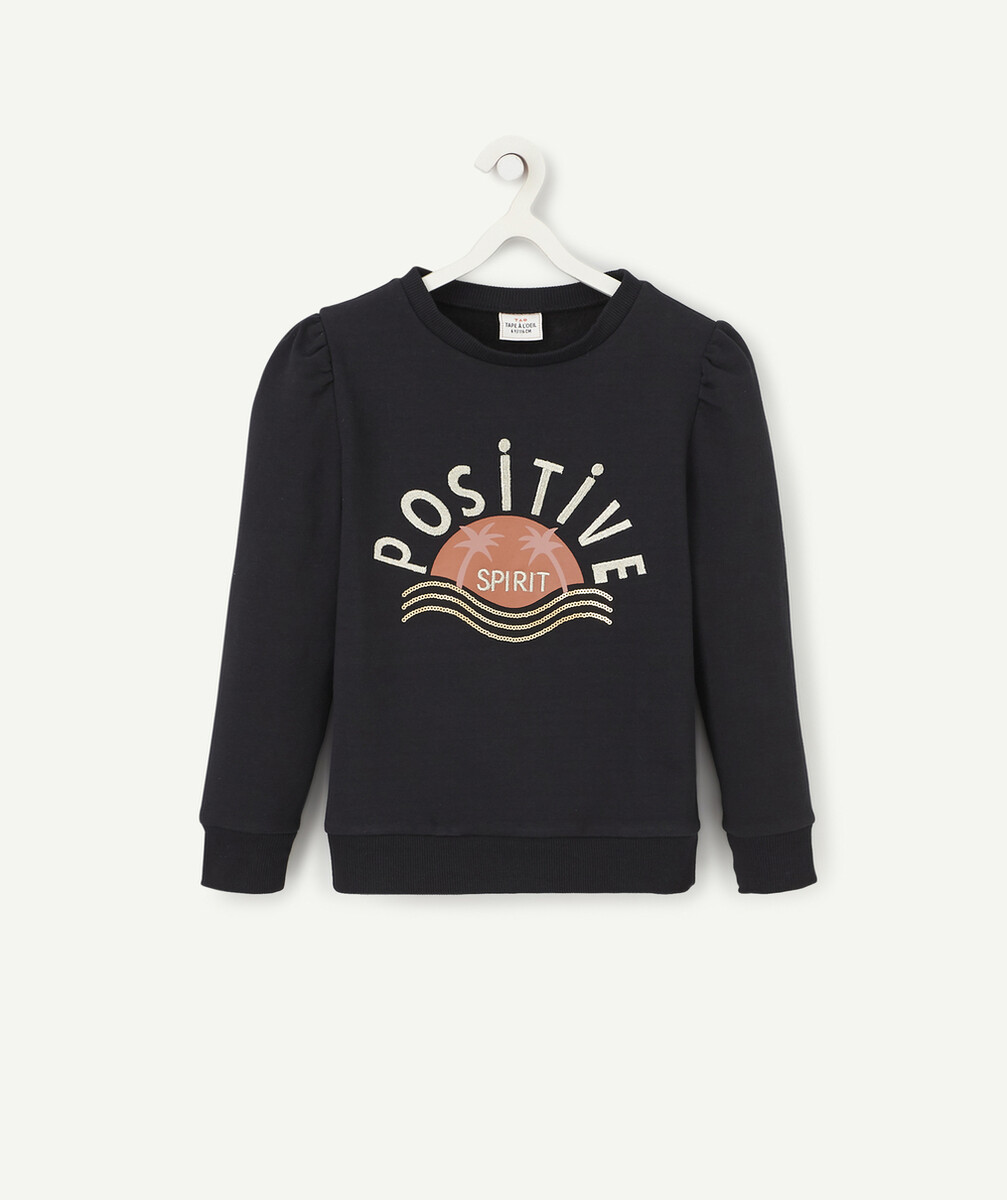 SWEAT FILLE EN COTON BIOLOGIQUE NOIR AVEC ANIMATION COULEUR DORÉE