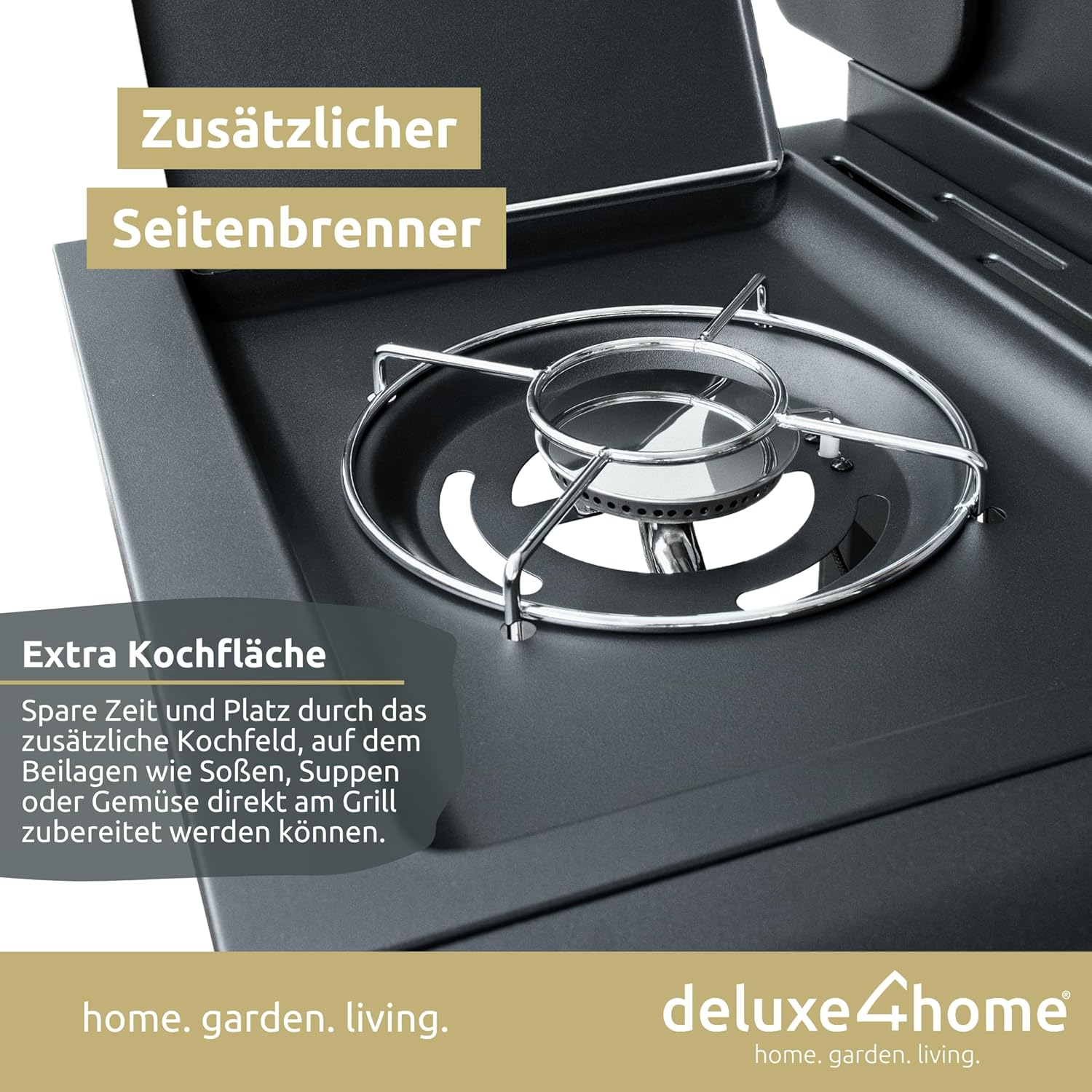 Gasgrill BBQ Grillwagen mit Deckel I 3+1 Seitenbrenner XXL Grill Rollbar Seitenablage I inkl. Grillhandschuh und Grillthermometer I Rollgrill Standgrill