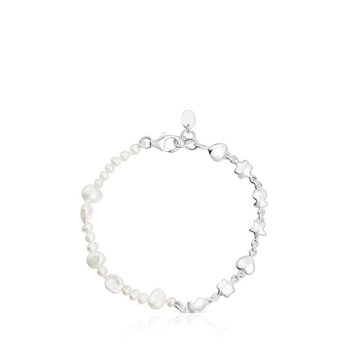 Pulseira de prata e pérolas cultivadas com motivos Mini Icons.