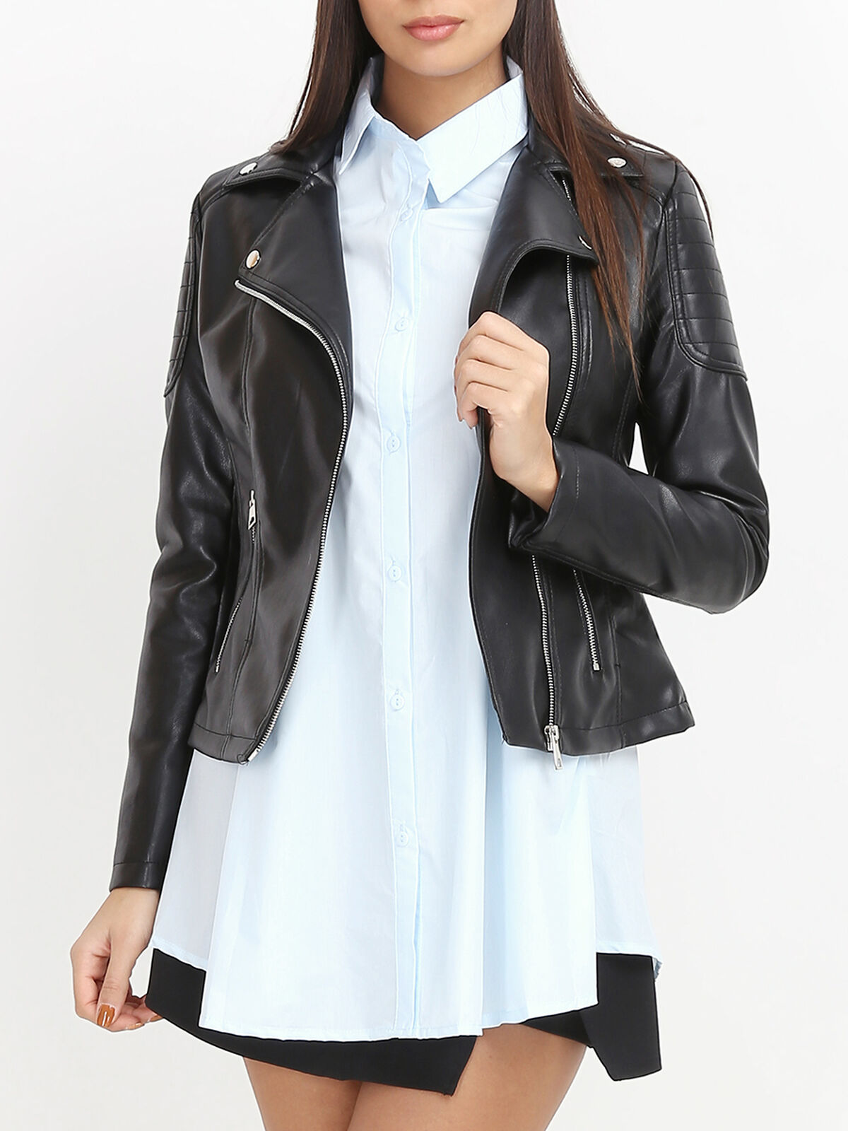 Veste motard en simili- Noir