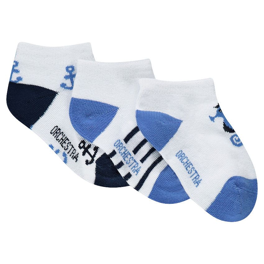 Lot de 3 paires de chaussettes courtes à motifs thème marin - Bleu moyen