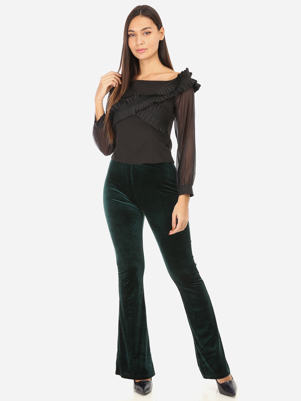 Top à manches en organza- Noir