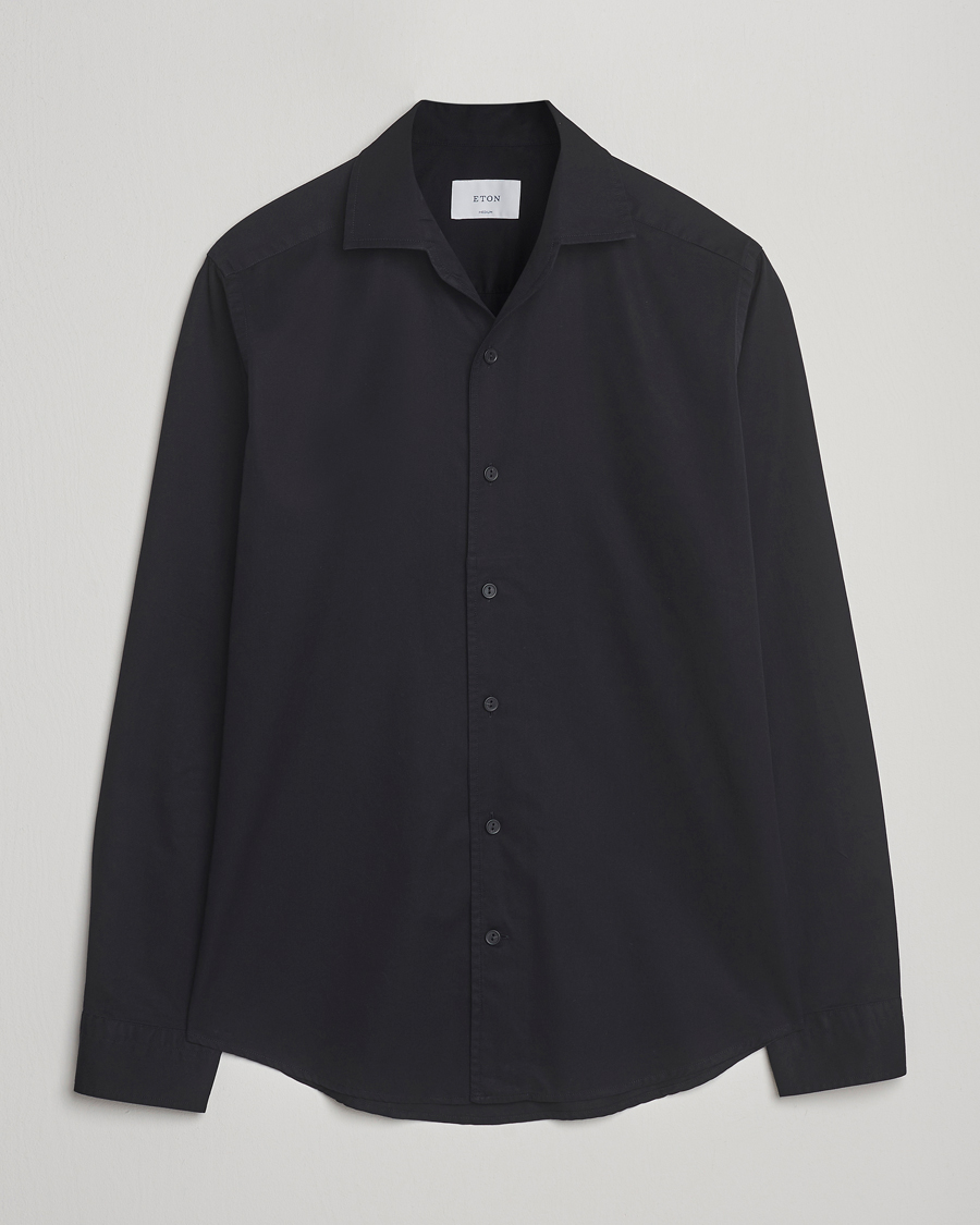 Eton Casual Fit Garment Washed One Piece Collar Shirt Black