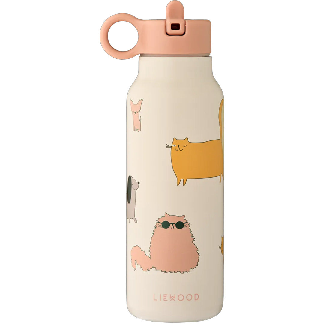 liewood rvs thermosfles falk - cats and dogs sandy - 350 ml